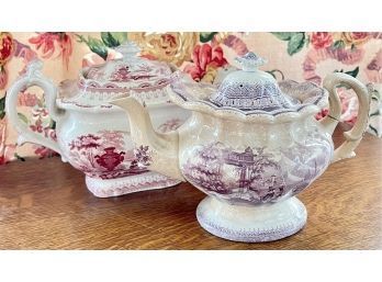 2 19th Century Transfer Ware English Teapots