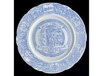 Antique Blue/White Commemorative Commonwealth Of Connecticut Plate