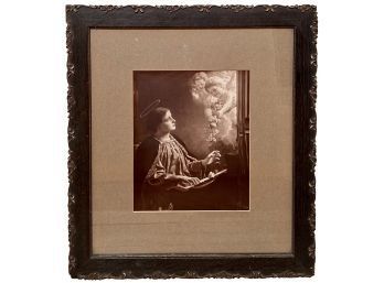 Antique Print Possibly St. Cecilia In Oak Frame