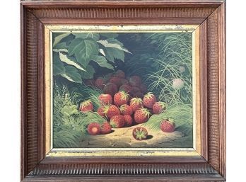 Antique Chromolithograph Strawberries After W.M. BROWN C. 1860-1870 In Dark Wood Frame