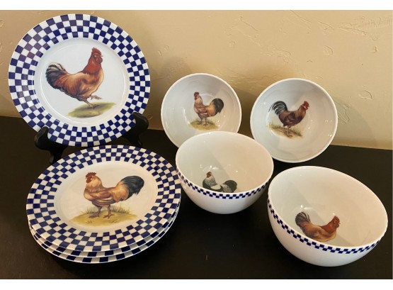 8 Pc Williams And Sonoma Rooster Plates And Bowls