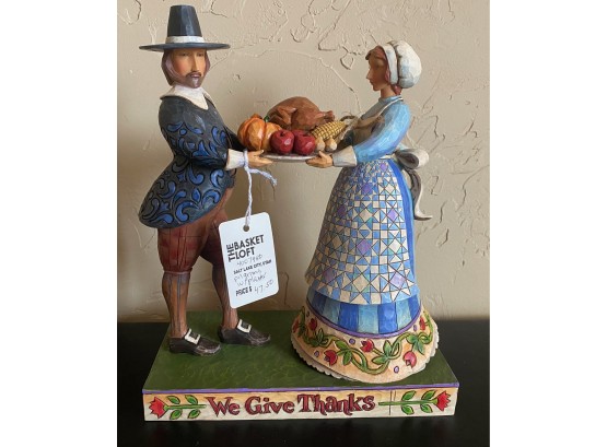 Jim Shore NIB Pilgrims With Platter 'We Give Thanks' Figurine