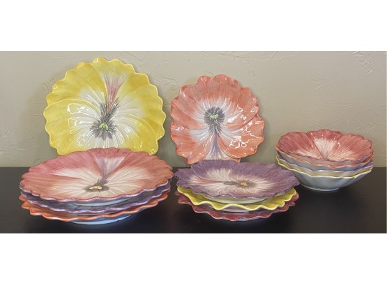 Super Colorful (12) Piece Fitz And Floyd Plate/bowl Set