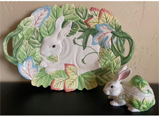Large Fitz & Floyd Rabbit Plater And Covered Dish