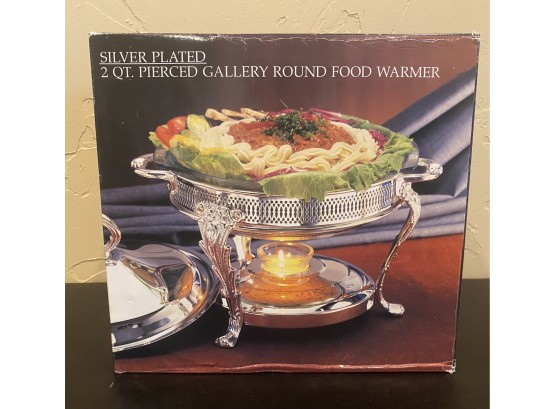 Silver Plated 2 QT Pierced Gallery Round Food Warmer