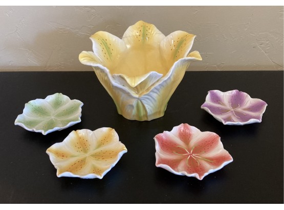 Vintage Orchid Vase And Coasters Lot (5 Pieces)