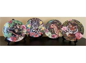 10 Pc Fitz & Floyd Exotic Jungle 9' Plates With Various Designs