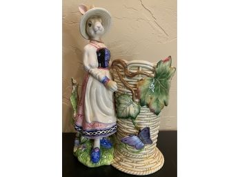 Fitz And Floyd Old World Rabbit Utensil Holder And Salt And Pepper Shakers