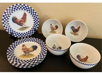 8 Pc Williams And Sonoma Rooster Plates And Bowls