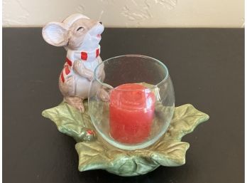 Vintage Hand Painted Christmas Mouse Candle Holder