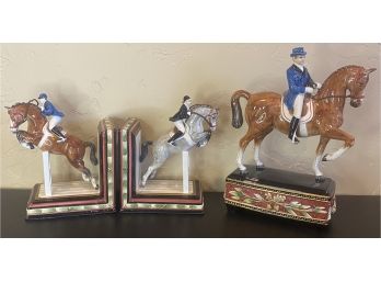 Equestrian Fitz And Floyd Items Including Book Ends
