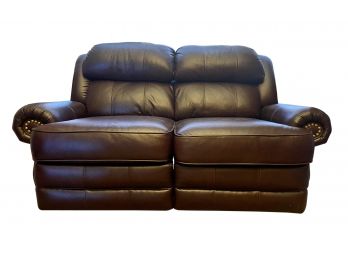 Loveseat With Built In Recliners- Brown Leather