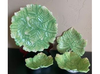 10 Pc Fitz & Floyd Green Lettuce Leaf Plate Lot With Large Round Platter