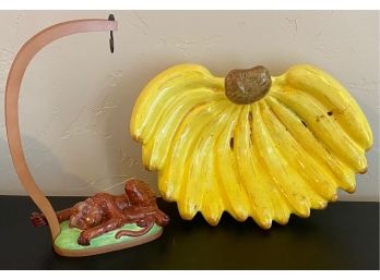 2 Banana Ceramic Dish And Holder With Box
