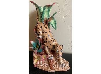 Fitz & Floyd Exotic Jungle Leopard Candle Holder With Box