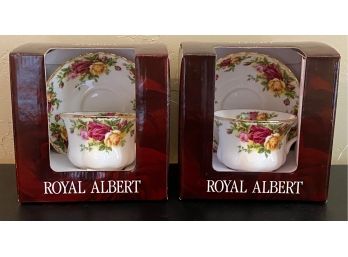 2 Royal Albert Roses Teacups With Saucers New In Box