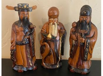 3 12' Asian Wood Carved Figures