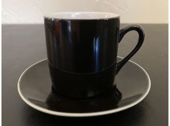 Small Ceramic Black & White Tea Cup & Saucer