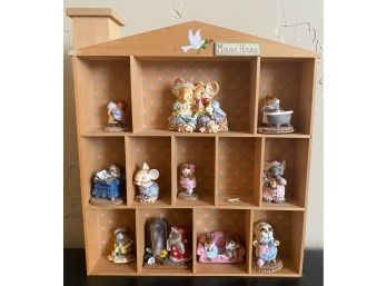 Wood Mouse House Wall Shelf With 11 Mouse Figurines