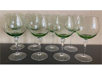 8 Green Glass Wine Goblets