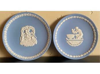 2 Vintage Wedgewood Blue/White Mother Plates