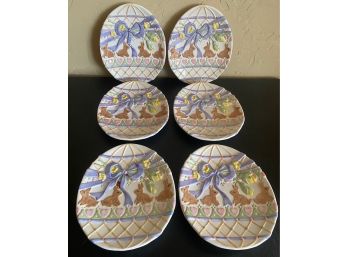 6 Oval Fitz & Floyd Easter Plates With Purple Ribbon