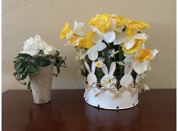 2 Pc. Silk Flower Lot With Metal Easter Basket Base & Daffodils