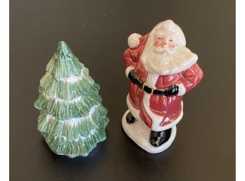 Vintage Ceramic Holiday Santa & Tree Salt & Pepper Shakers