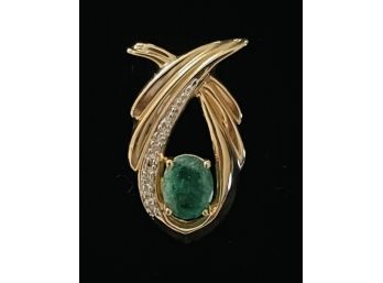 14 Kt. Pendant With 1 Carat Approx. Oval Emerald- 5.0 Grams
