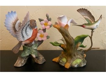 Hand Painted Porcelain Bird With Flowers  Figurines