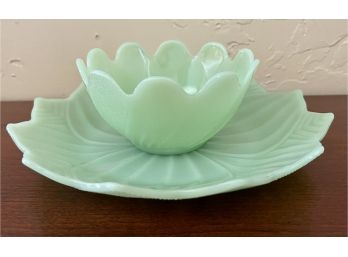 Vintage Jadeite 'leaf & Blossom' Dish And Bowl