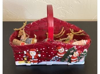 Hand Crafted Wood Figurines W/ Christmas Basket