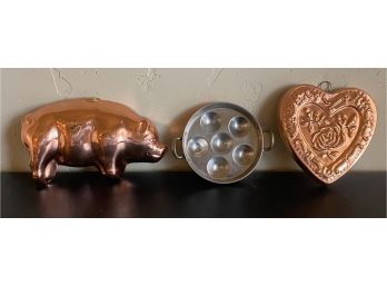3 Decorative Copper Molds With 1 Pig