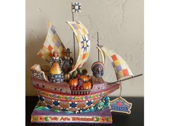 Jim Shore NIB Pilgrim Ship Figurine 'Seeking Hope, Bounty & Joy'