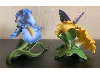 2 Lenox Bisque Porcelain Iris And Butterfly Figurines