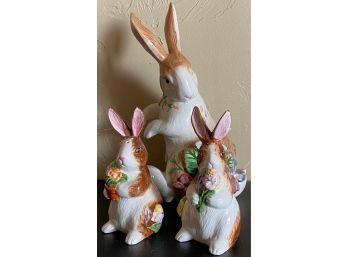 Fitz & Floyd 3 Pc Rabbit Lot With Figurine And Salt Pepper Shakers