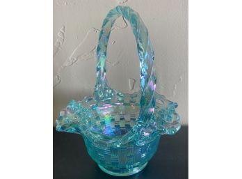 Lovely Vintage Fenton Aqua Glass 7' Basket