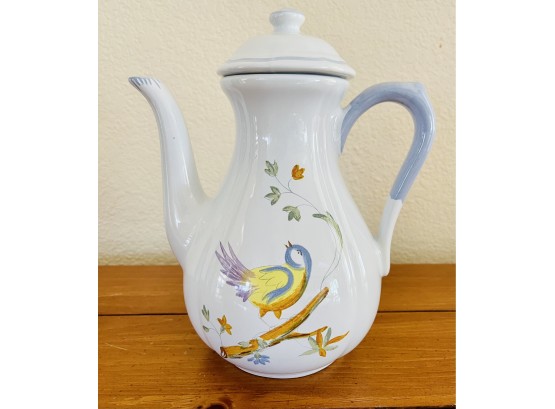 Italian Ceramic Coffee Pot W/ Yellow Bird
