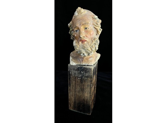 Plaster Bust Of An On Wood Stand