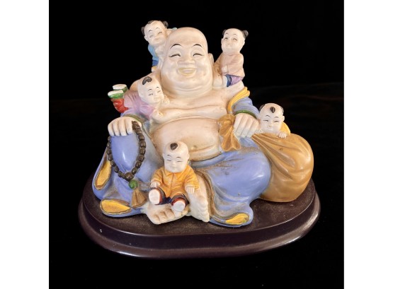 Heavy Buddha With Children Statue On Base