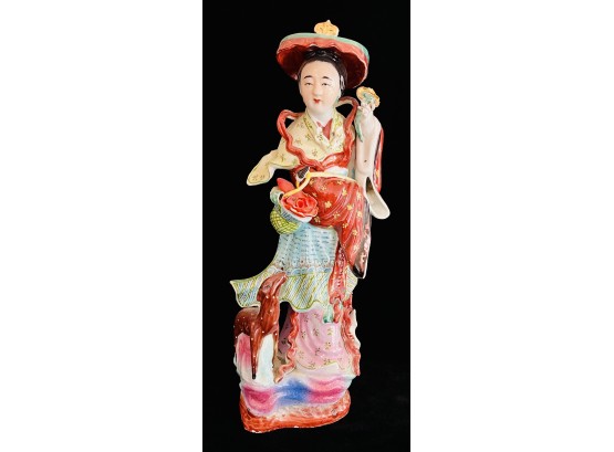Asian Porcelain Woman With Small Deer