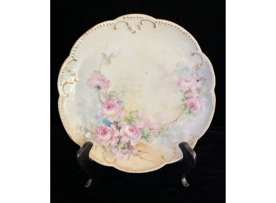 Signed Antique Hand Painted French Decorative Plate With Roses