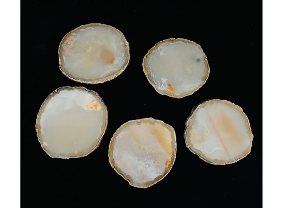 5 Polished Geode Slices- Coasters Gray Colors