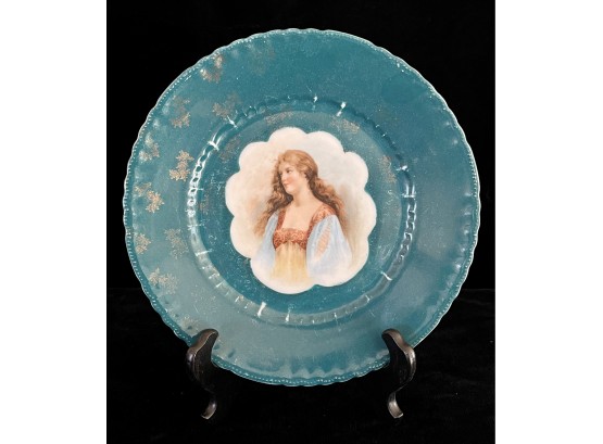 Dark Green Austria Porcelain Plate With Portrait Of Woman