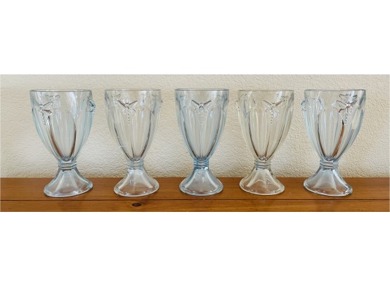 Blue & Clear Glass Milkshake Glasses W/ 8 Dragonfly Designs