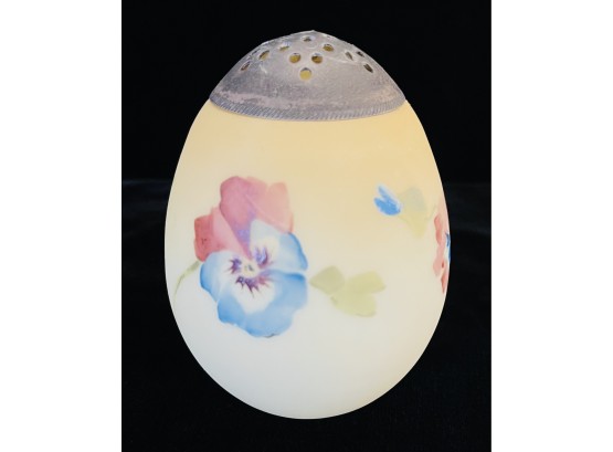 Antique Glass Egg Shaped Sugar Shaker With Painted Flowers