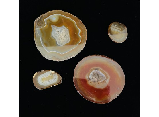 4 Polished Geode Slices- Coasters Rust Colors