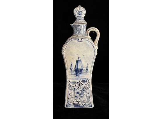 Early 1800's Dutch Blue-white Antique Bottle With Stopper
