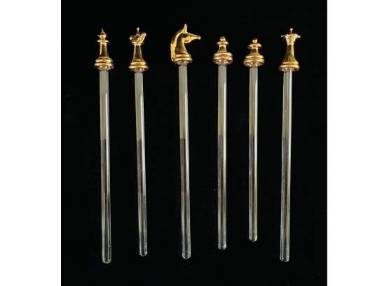 6 Glass-gold Color Stirrers