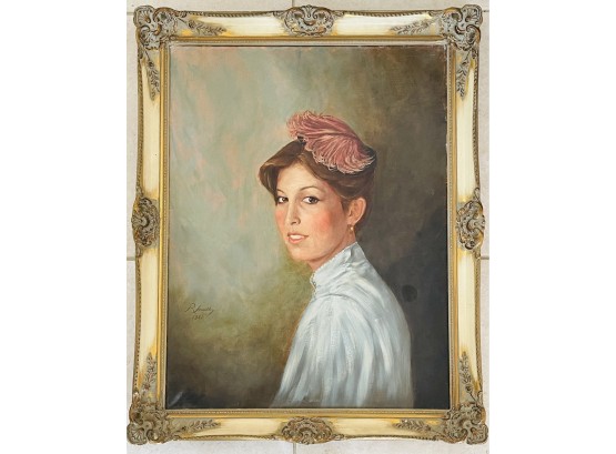 Signed Oil Painting Portrait Of A Woman In Gilt Frame